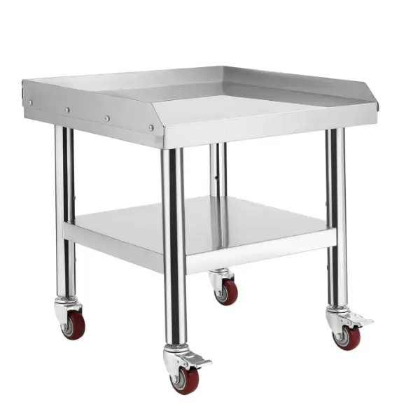 GARVEE 24L x 24W x 29H Stainless Steel Equipment Grill Stand Table - 1000 lbs Top Shelf, 220 lbs Bottom Shelf, 2 Edge Baf...