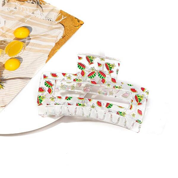 Rectangle Printed Plastic Claw Hair Clips