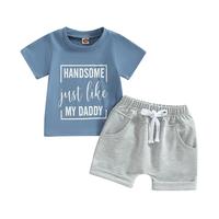 Toddler Baby Boy Summer Clothes Set Letter Print Crew Neck Short Sleeve T-Shirts Elastic Waist Shorts 2Pcs Outfits
