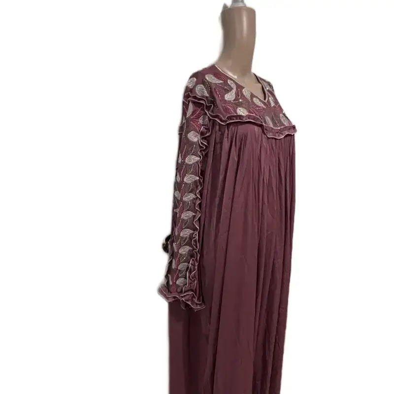 Egypt Abaya - Maroon Color with Embroidered Details on the Sleeves and Neckline