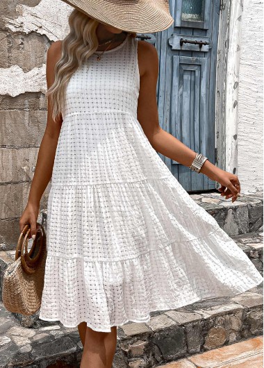 Modlily White Breathable Sleeveless Round Neck Dress - XL