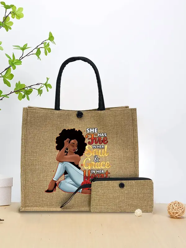 Women's Cartoon Pattern Tote Bag & Wallet Set, Casual Versatile Shoulder Bag & Wallet Set for Work & Daily Used, Trendy All-m...