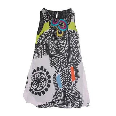 DESIGUAL Summer Shift Dress Pink Crazy Pattern Sleeveless Knee Length Womens UK 10