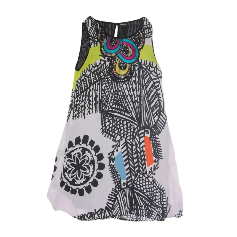 DESIGUAL Summer Shift Dress Pink Crazy Pattern Sleeveless Knee Length Womens UK 10