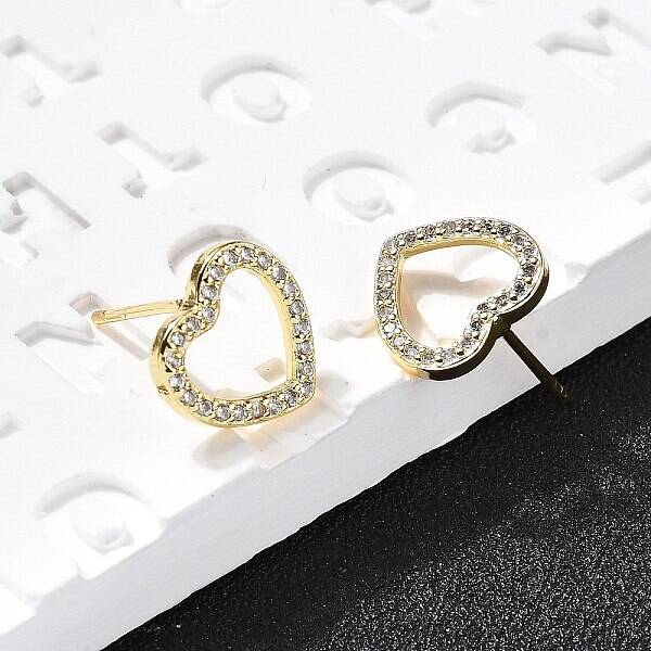 Heart Brass Micro Pave Cubic Zirconia Ear Studs
