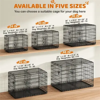 Yaheetech 42 inch Dog Crate for Dogs with 2 Doors, Detachable Handle, Foldable Metal Wire, Waterproof & Leaky-Proof Tray, Por...