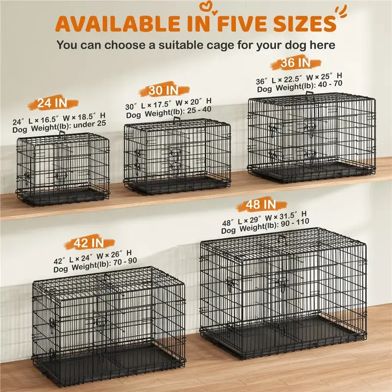 Yaheetech 42 inch Dog Crate for Dogs with 2 Doors, Detachable Handle, Foldable Metal Wire, Waterproof & Leaky-Proof Tray, Por...
