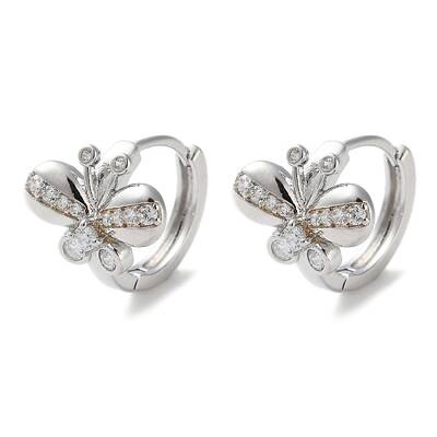 Brass Micro Pave Clear Cubic Zirconia Hoop Earrings