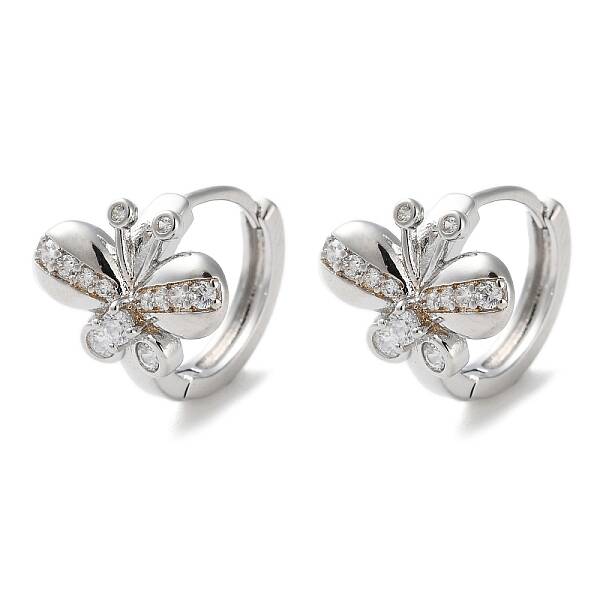 Brass Micro Pave Clear Cubic Zirconia Hoop Earrings