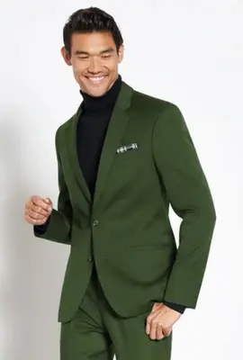 Suit And Turtleneck Combo - Turtleneck Prom Outfits - Prom Turtleneck  green Suit