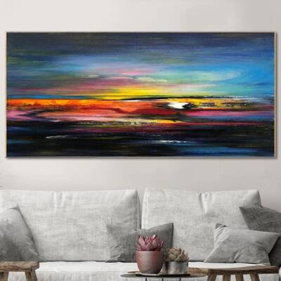 Abstract  Painting Colorful Art Navy Blue Painting Sunset Painting Original Wall Art Texture | COLORFUL SUNSET