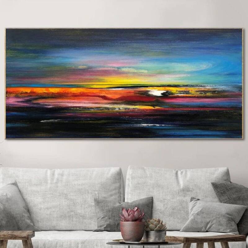 Abstract  Painting Colorful Art Navy Blue Painting Sunset Painting Original Wall Art Texture | COLORFUL SUNSET