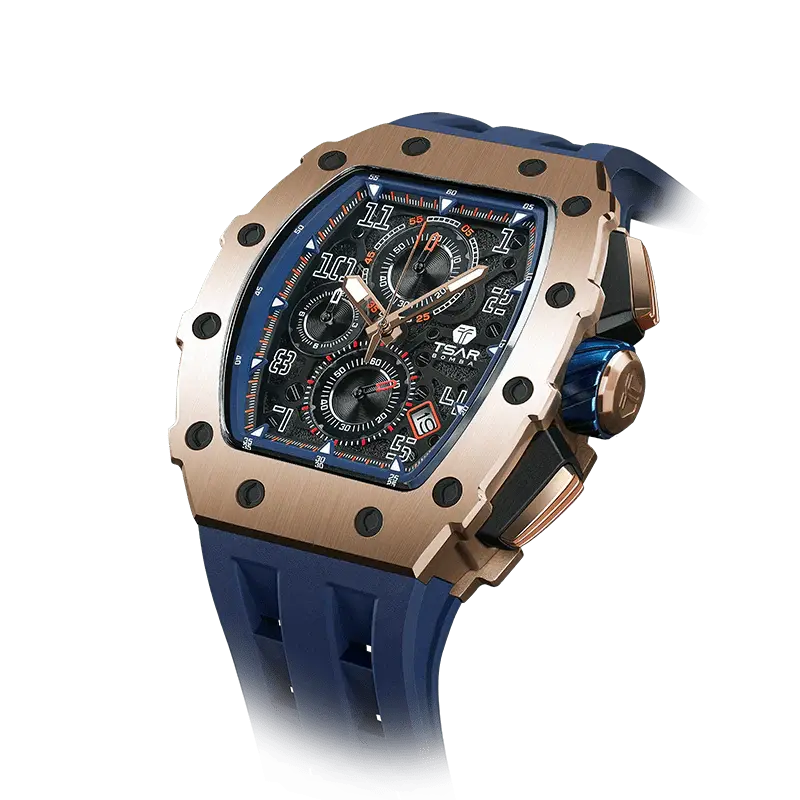 TSAR BOMBA Men's Affordable Luxury Quartz Watch | Silver Black | Tonneau Case | Seiko Quartz Movement | 5ATM Waterproof Silic...