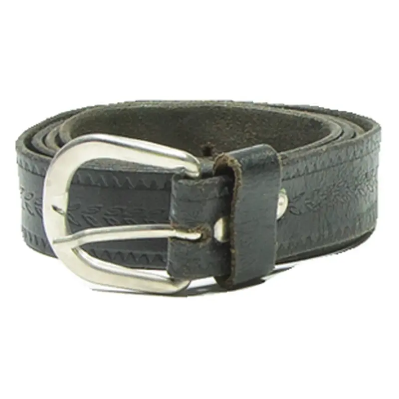 Mens Belt Black Leather Floral 42