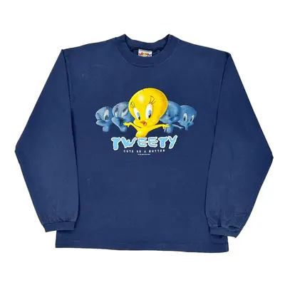 Tweety Looney Tunes Graphic Sweatshirt - Small Blue Cotton