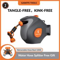 Giraffe Tools Retractable Hose Reel BW30 100ft Garden Watering G-Self-Layering System for Outdoor Irrigation