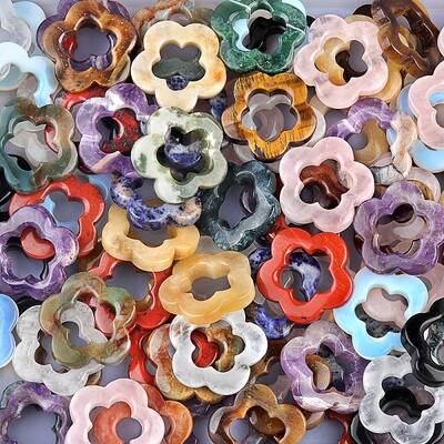 Natural & Synthetic Mixed Gemstone Hollow Flower Pendants