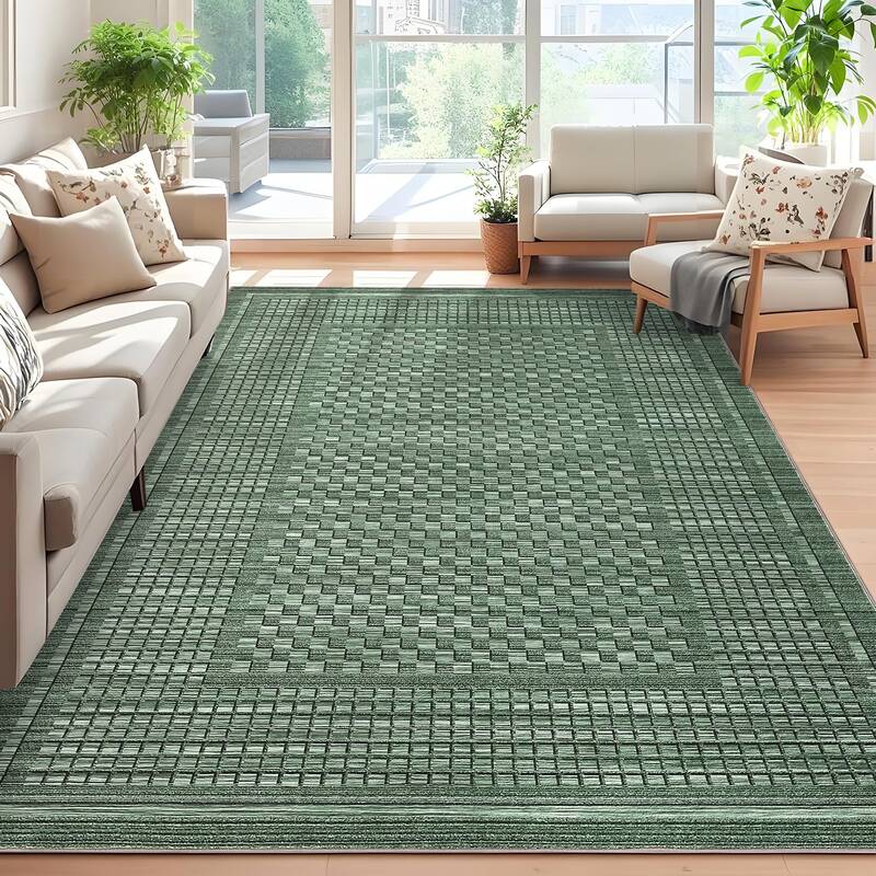 Garvee Washable 8x10 Area Rug - Soft Low-Pile, Stain Resistant - 100% Polyester, Non-Slip Backing, Foldable - Living Room, Be...