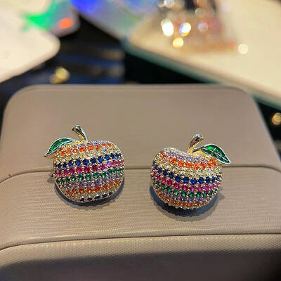 Apple Brass Micro Pave Cubic Zirconia Stud Earrings