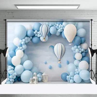 Light Blue Arch Balloon Birthday Cake Smash Backdrop - Aperturee