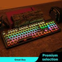Wired Mechanical Keyboard, Punk Style Round Keyboard with Colorful Light, Ergonomic Keyboard for Gaming, Gaming Accessories,...
