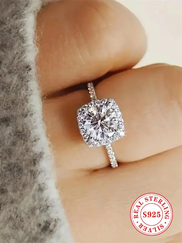 925 Sterling Silver Fashion Square Shaped Artificial Diamond Decorated Ring, Fashion Jewelry for Party, Daily Decor, Trendy ...