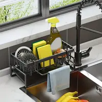 Sponge Holder for Kitchen Sink, 304 Stainless Steel Self-Draining Kitchen Sink Organizer, Dishwashing Brush Rag Soap Scrubbin...