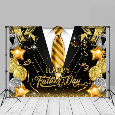 Love Dad Gold Tie Black Suit Glitter Fathers Day Backdrop - Aperturee