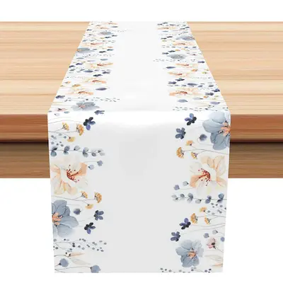 Orange And Blue Floral Simple Dining Table Runner - Aperturee