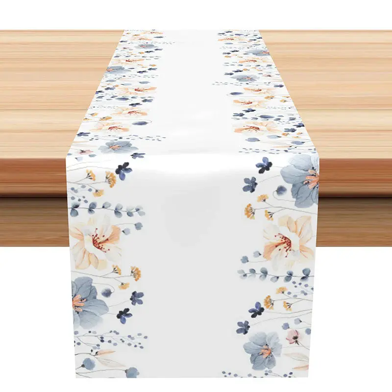 Orange And Blue Floral Simple Dining Table Runner - Aperturee