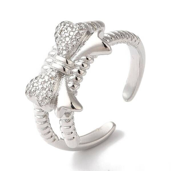Bowknot Brass Micro Pave Clear Cubic Zirconia Open Cuff Rings for Women