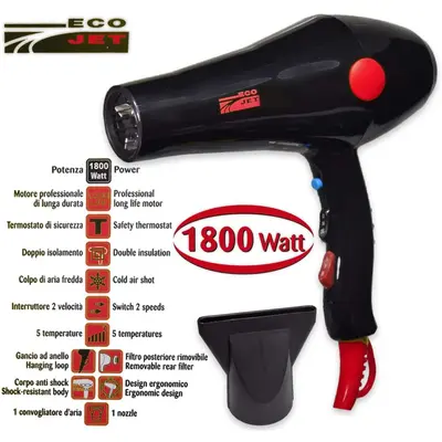 New eco jet 1800 watt black hair dryer