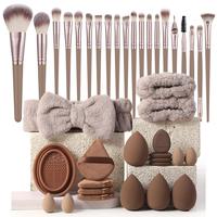 Makeup Tool, Including 20pcs Brush & 4 Sponge & 4 Mini Sponge & 4 Triangle Puff & 4 Mini Puff & 1 Brush Cleaning Tool & 1 Hai...