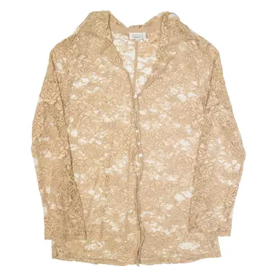 MARVEL Sheer Womens Shirt Beige Collared Long Sleeve Floral M