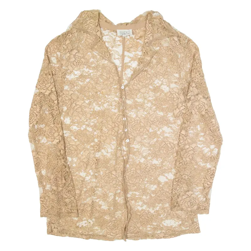 MARVEL Sheer Womens Shirt Beige Collared Long Sleeve Floral M