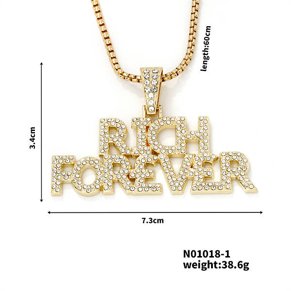 Alloy Crystal Rhinestone 3D English Rich Forever Pendant Necklaces