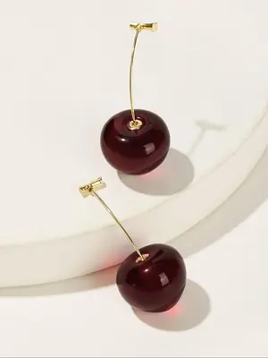 1 Pair Cherry Design Dangle Earrings, Cute Fruit Design Drop Earrings For Women, Fashion Jewelry For Party, Valentine's Day, ...