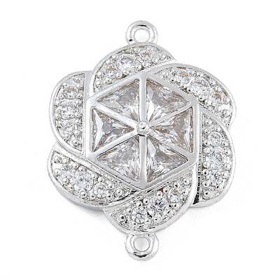 Rack Plating Brass Clear Cubic Zirconia Flower Connector Charms