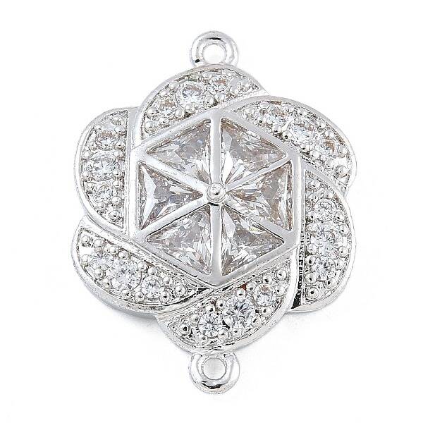 Rack Plating Brass Clear Cubic Zirconia Flower Connector Charms
