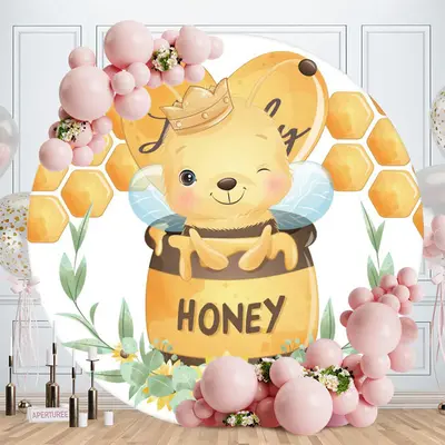 Aperturee Cute Bee And Honey Round Baby Shower Backdrop