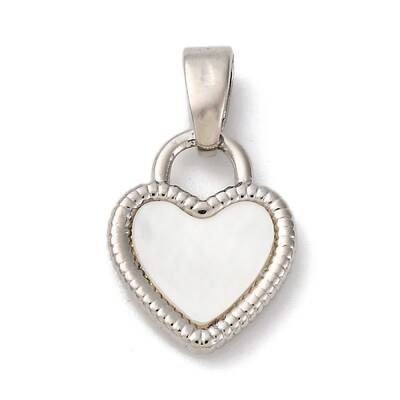 Brass Pave Natural White Shell Heart Charms