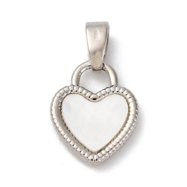 Brass Pave Natural White Shell Heart Charms