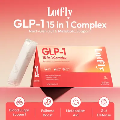 LOTFLY GLP-1 15-in-1 Complex 20 Billion TFU Akkermansia muciniphila Prebiotic Fibers & Trace Minerals Powder for Gut Health &...