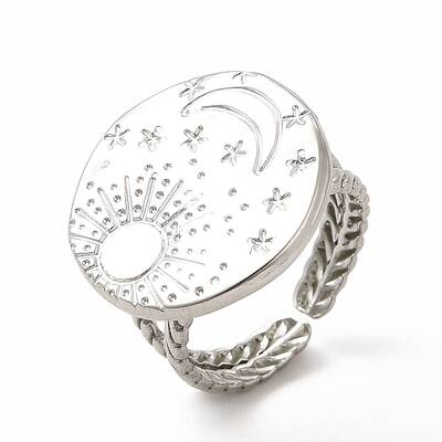Non-Tarnish 304 Stainless Steel Sun & Moon Planet Open Cuff Ring for Women