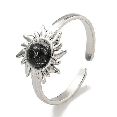 304 Stainless Steel Synthetic Turquoise Cuff Rings