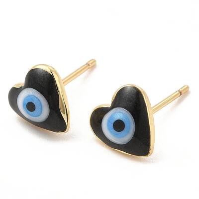 Enamel Heart with Evil Eye Stud Earrings