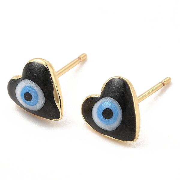 Enamel Heart with Evil Eye Stud Earrings