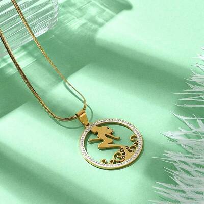 304 Stainless Steel Crystal Rhinestone Ring with Mermaid Pendant Necklaces for Women