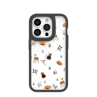 Clear Winter Woodland iPhone 15 Pro Case With Black Ridge