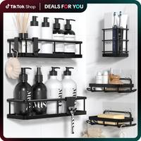 YASONIC  Bathroom Accessories Storage Rack Set, 5/6 Counts/set Wall Mounted Shower Shelves,  Punch Free Storage Organizer for...